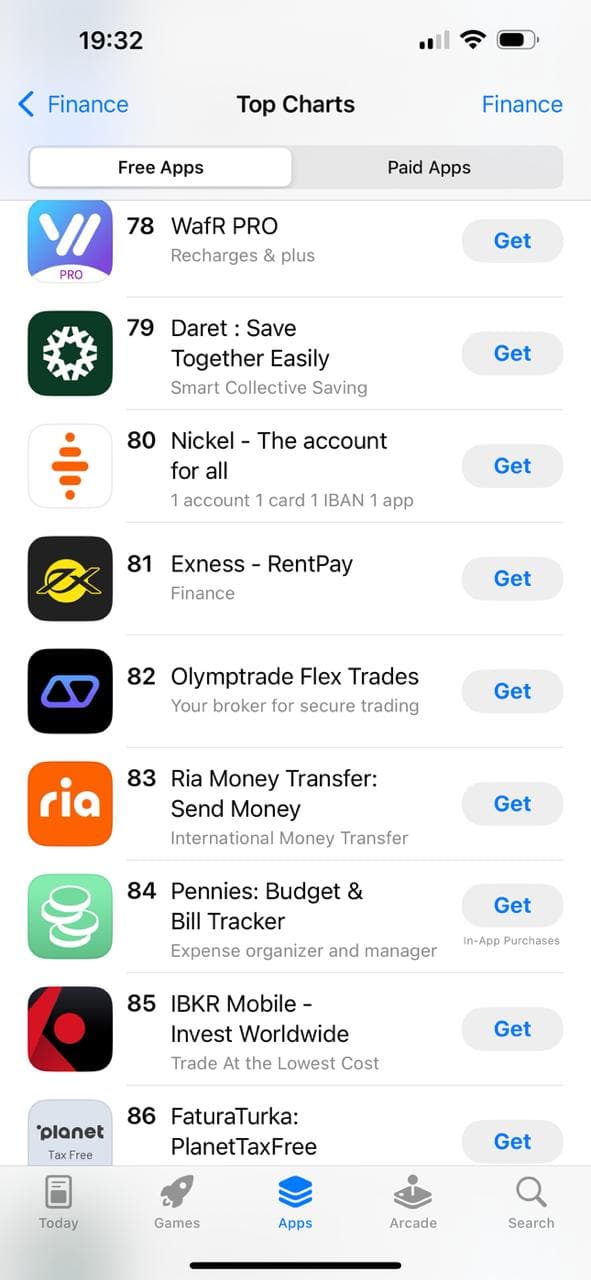 Daret classée #103 dans le top Finance iOS App Store